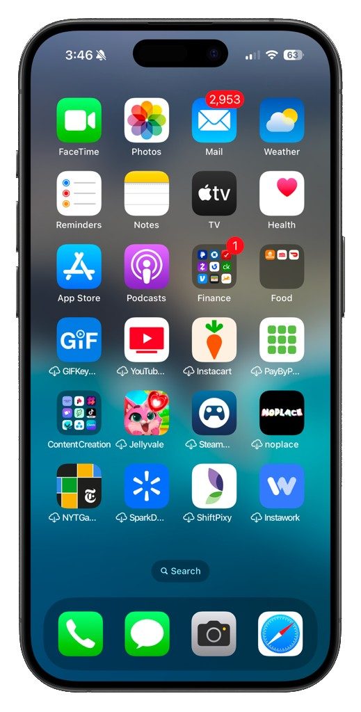 Home menu for iPhone 16 Pro.