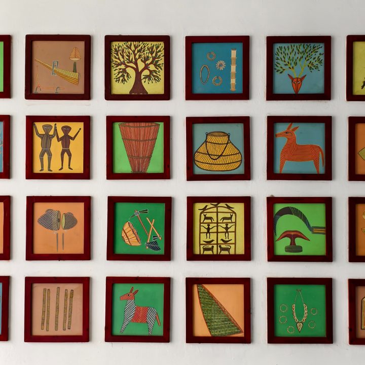 A grid of hand painted and framed artworks shot on Vivo X200 Pro.