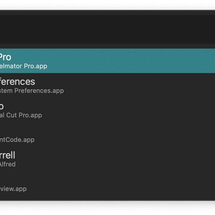 Alfred app search results on Mac