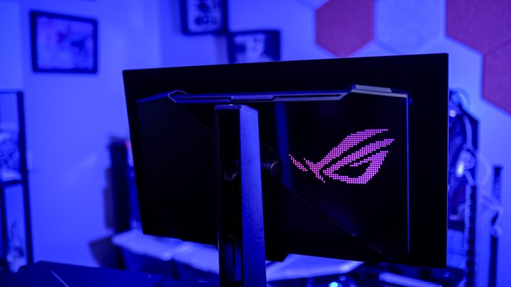 The ROG logo on the Asus ROG Swift PG27UCDM.