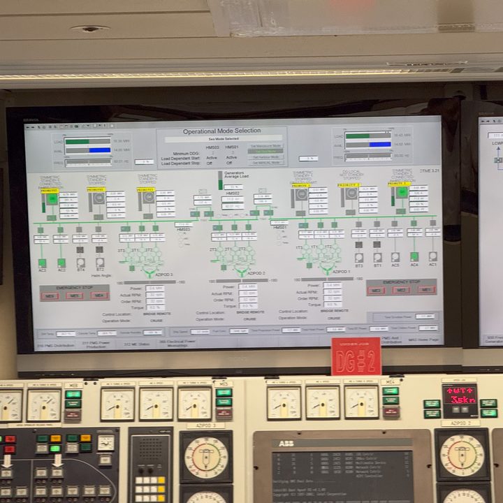 Data displayed on screen in the engine control room aboard Royal Caribbean Allure of the Seas in December 2024 (captured on the iPhone 16 Pro)