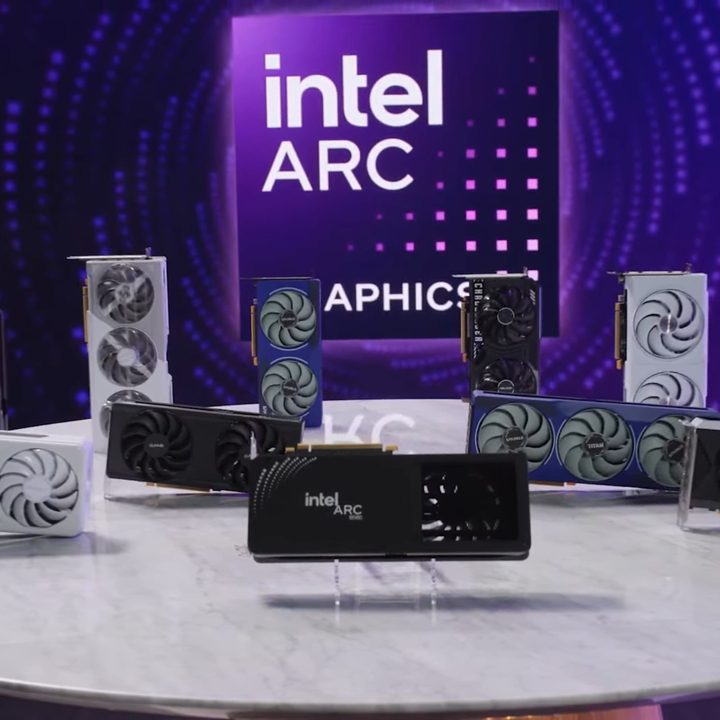Several Intel Battlemage GPUs from various vendors.