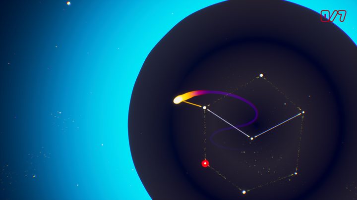 A comet flies around stars in Faraway.