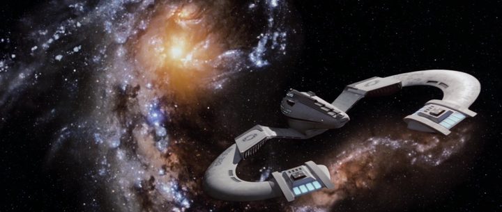 The NSEA-Protector speeds towards a black hole at the end of Galaxy Quest