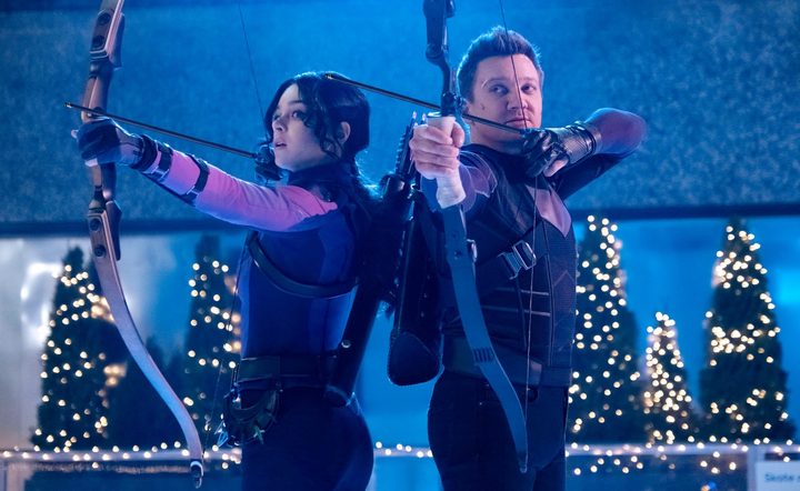 Two archers aim their bows in Hawkeye.