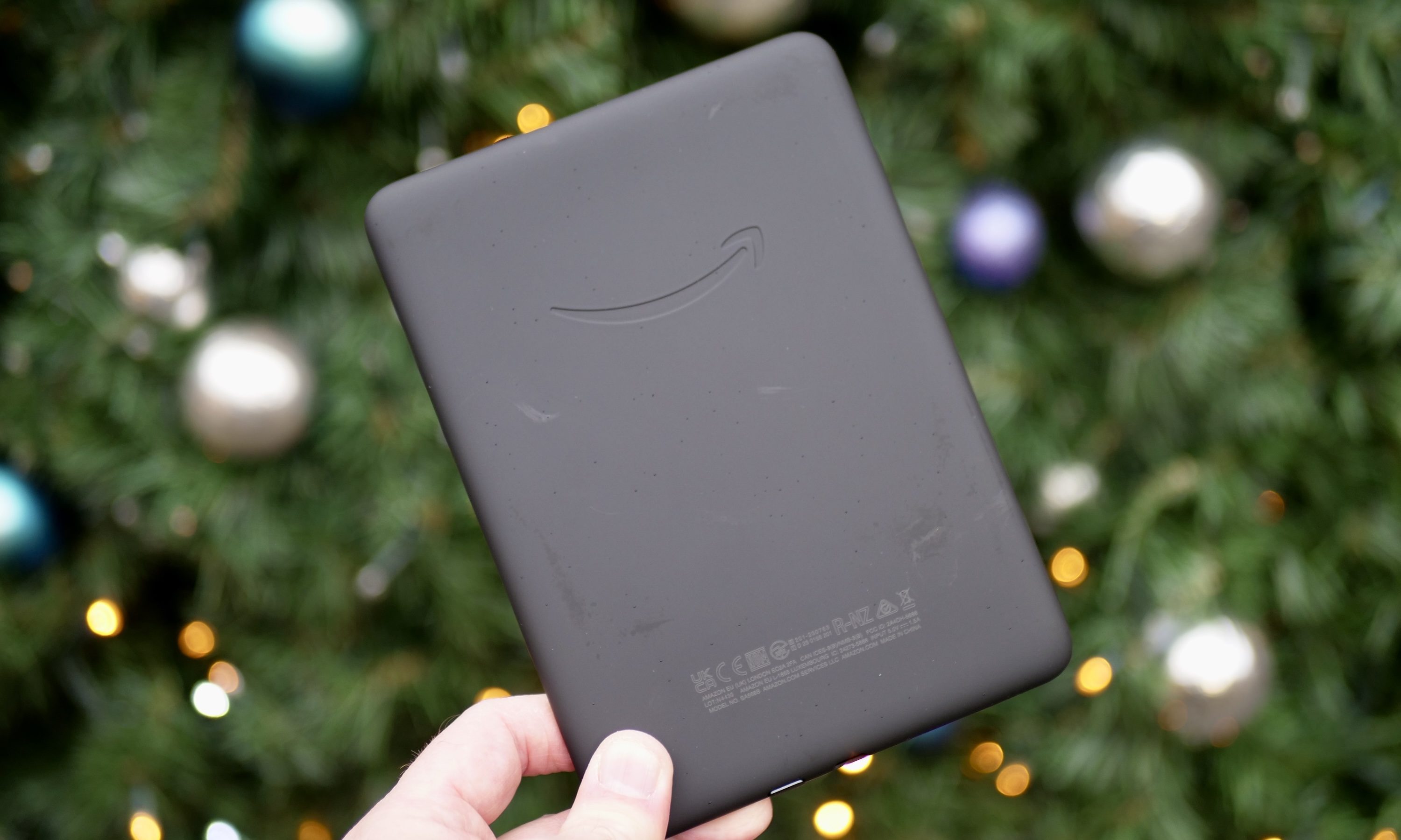 The back of the Amazon Kindle Paperwhite 2024, showing how it can get scuffed.
