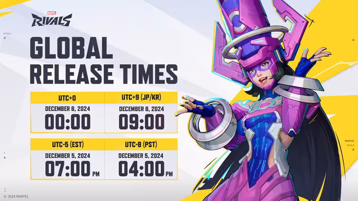 The Marvel Rivals release times.