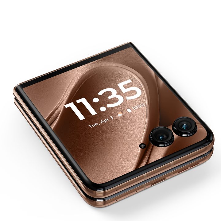 The Motorola Razr Plus 2024 in Mocha Mousse.