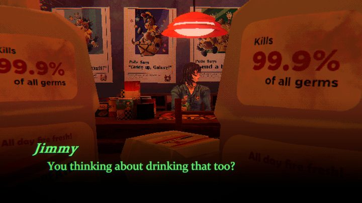 A character in Mouthwashing asks another if they are considering drinking mouthwash.