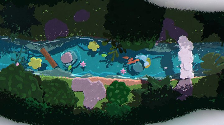 A creature swims down a river in Naiad.