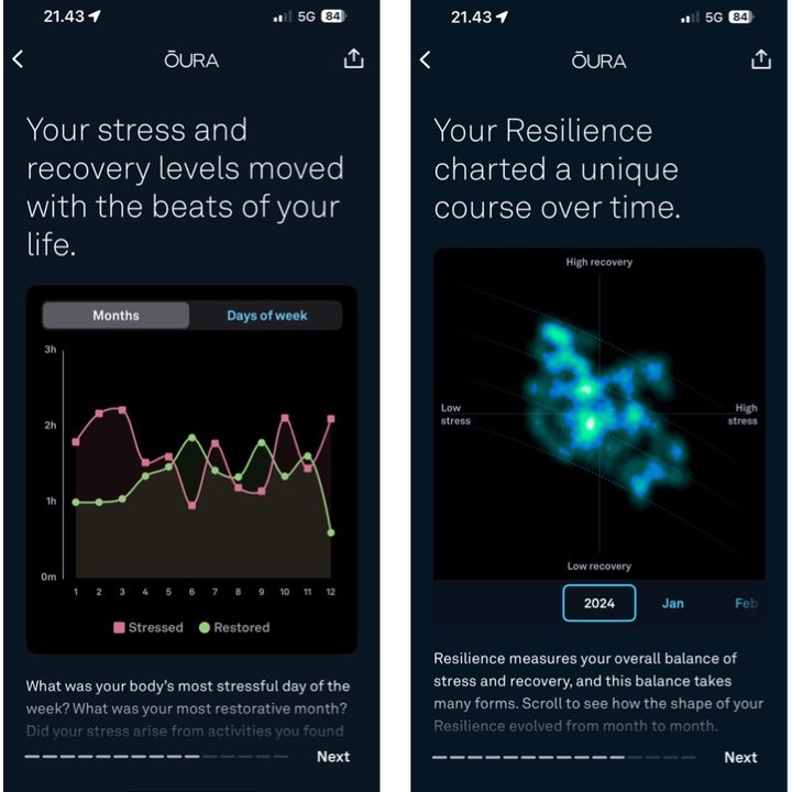 Oura Ring 2024 Year in Review screenshots.