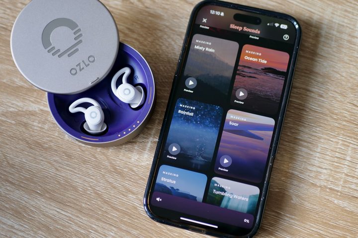 The Ozlo Sleepbuds with the app on an iPhone 16 Pro Max.
