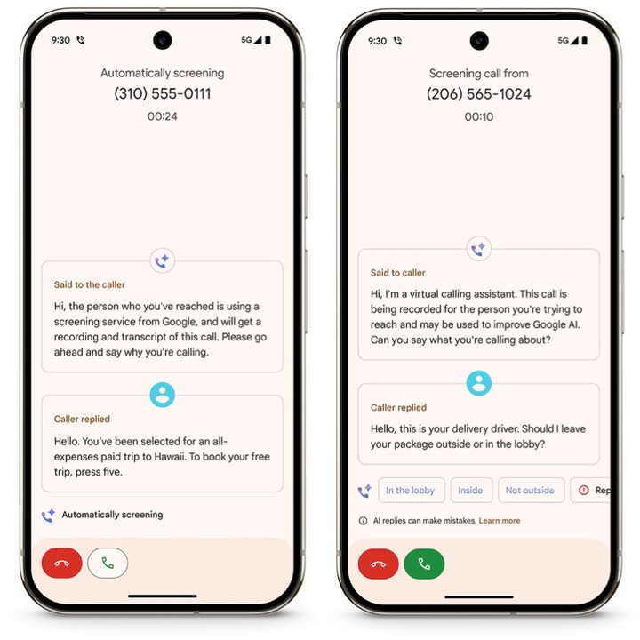 Pixel 9 call screening features.