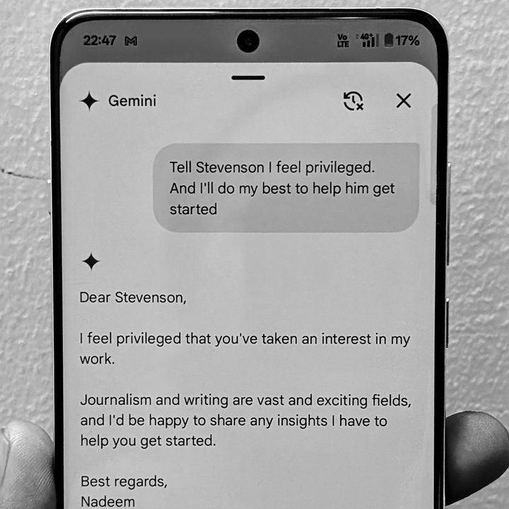 Gemini response generation within Gmail app.