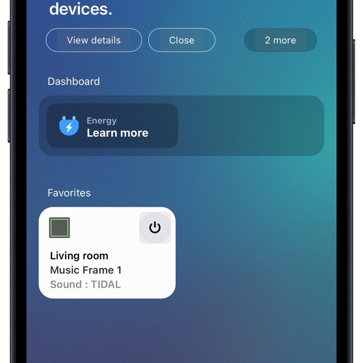 Samsung SmartThings app for iOS: home screen.