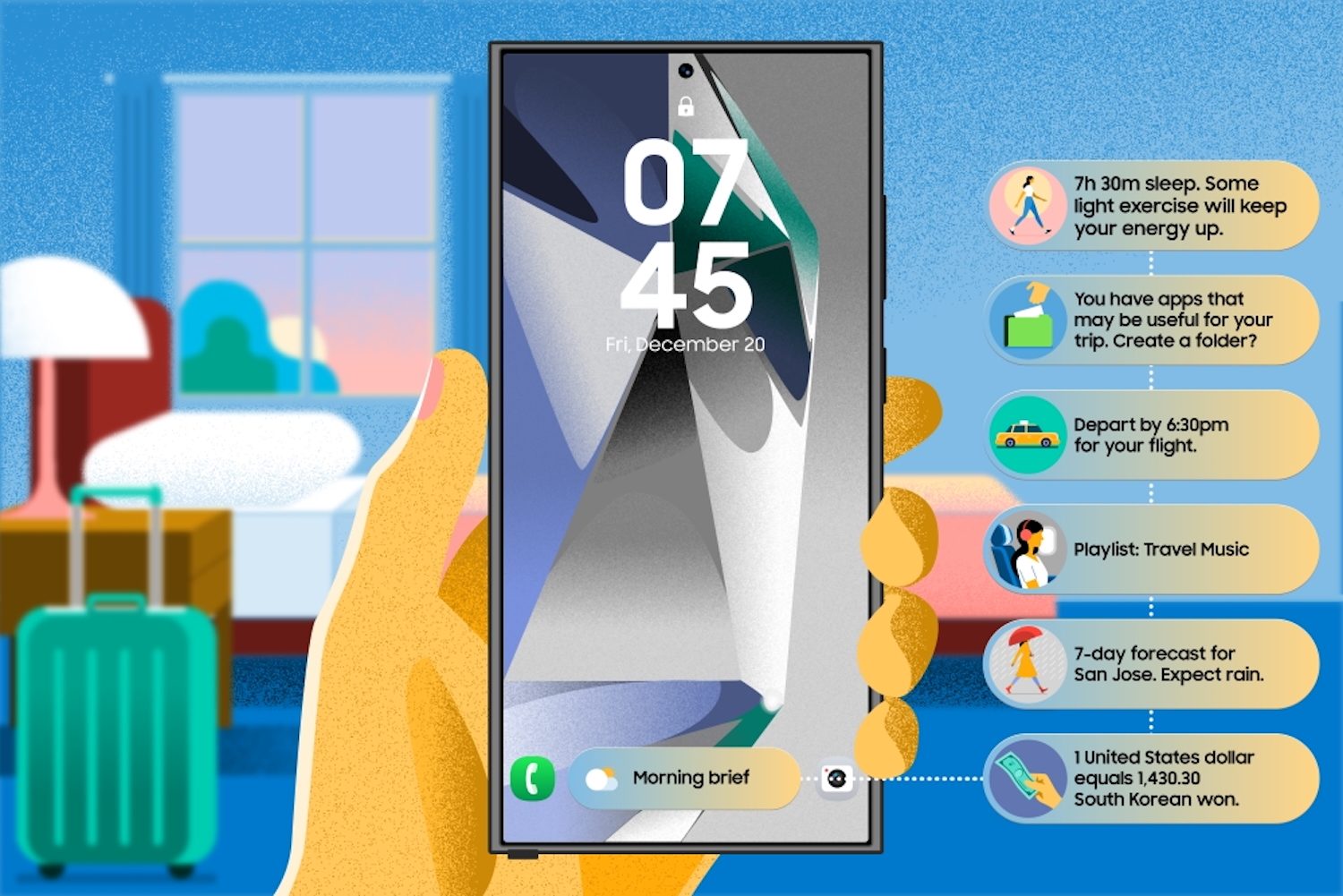 A Samsung promotional image showing how the Now Bar may look on the Galaxy S25.