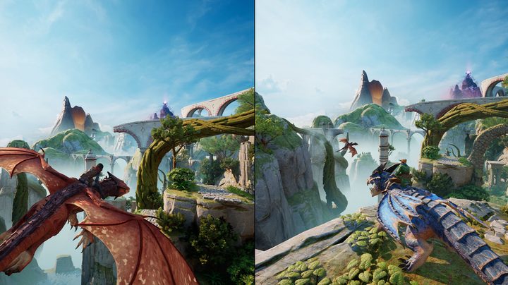 Zoe and Mio ride dragons in Split Fiction.