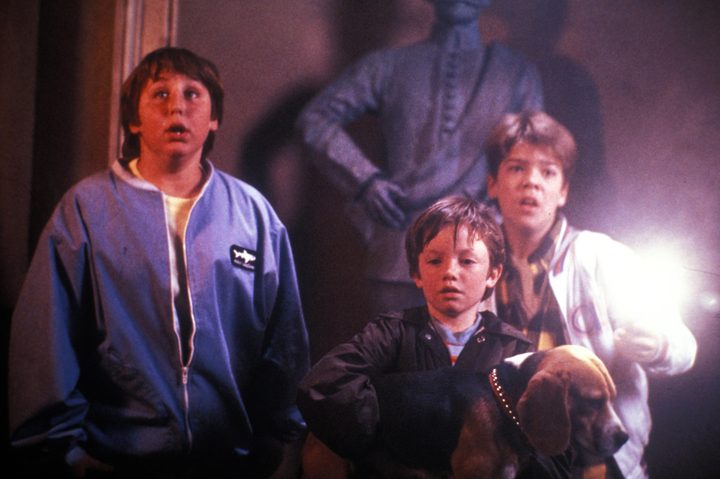 Three kids look scared in The Monster Squad.