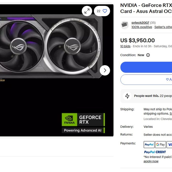 Nvidia's RTX 5090 up for sale on eBay.