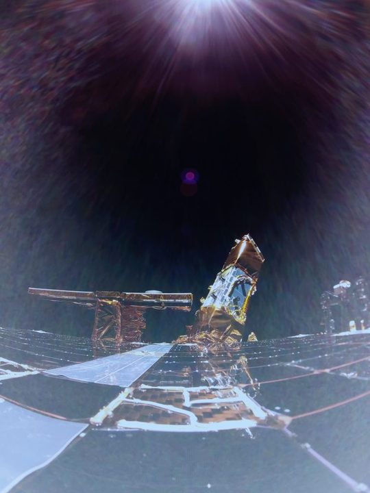 The first image from space of Firefly’s Blue Ghost mission 1 lunar lander as it begins its 45-day transit period to the Moon. The top deck of the lander is visible here with the X-band antenna and NASA’s Lunar Environment heliospheric X-ray Imager (LEXI) payload.