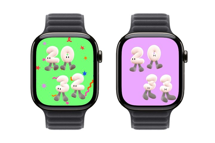 Two Apple Watches showing Playtime faces.