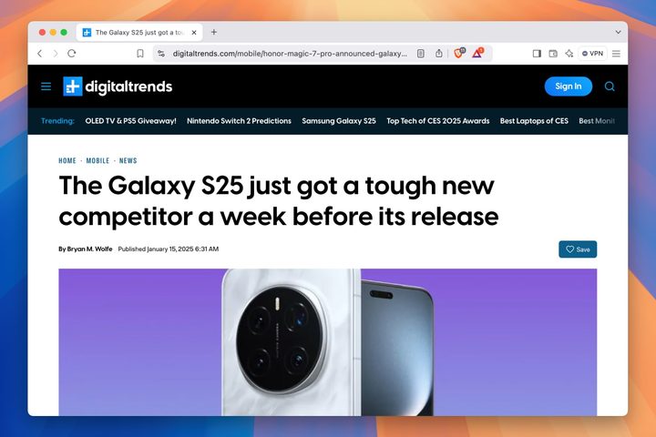 The Brave web browser running in macOS Sequoia.