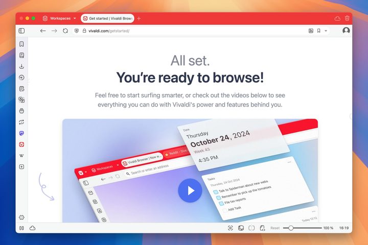 The Vivaldi web browser running in macOS Sequoia.