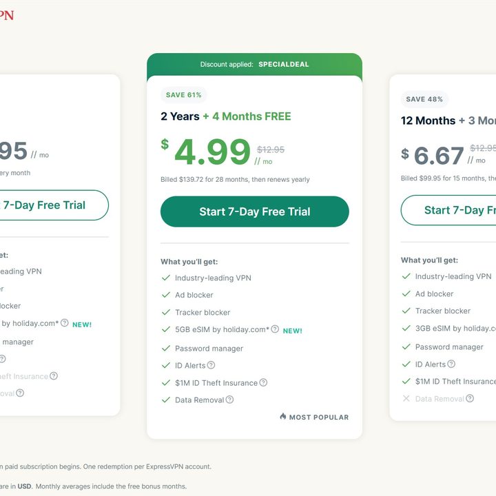 ExpressVPN offers better deals with a longer subscription.