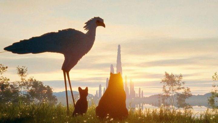 Animals look at a sunset in Flow.