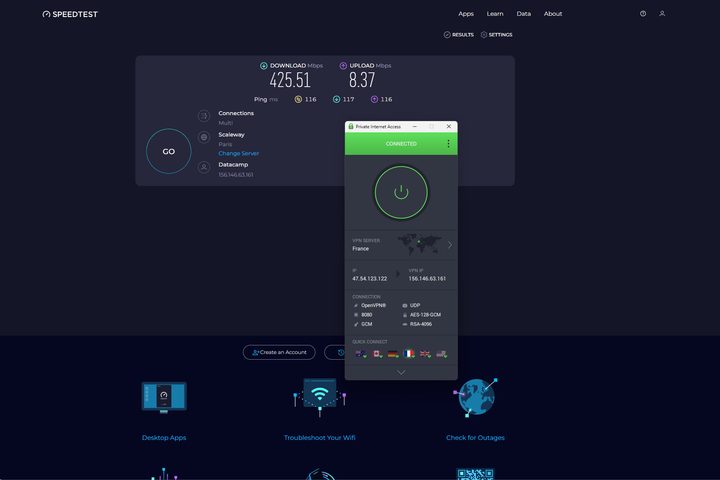 For some locations, PIA performed better on OpenVPN protocol.