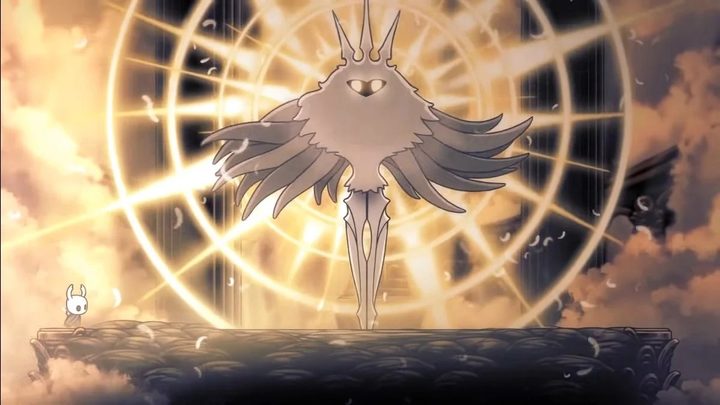 The knight about to fight absolute radiance in Hollow Knight.