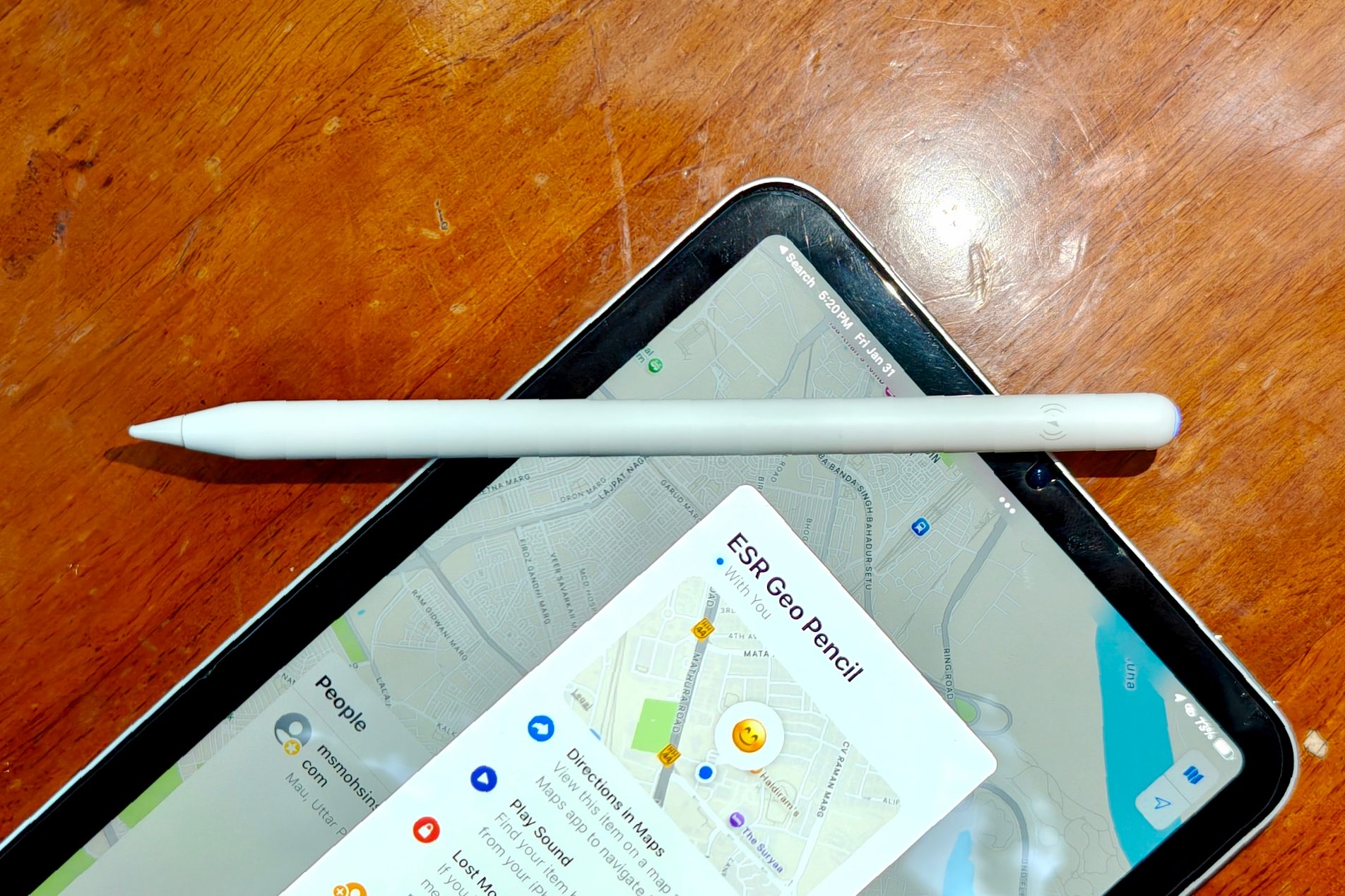 ESR Geo Digital Pencil placed above an iPad screen.