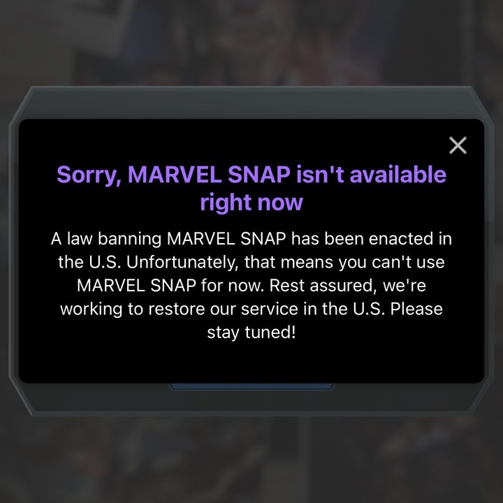 A screenshot showing the Marvel Snap message.