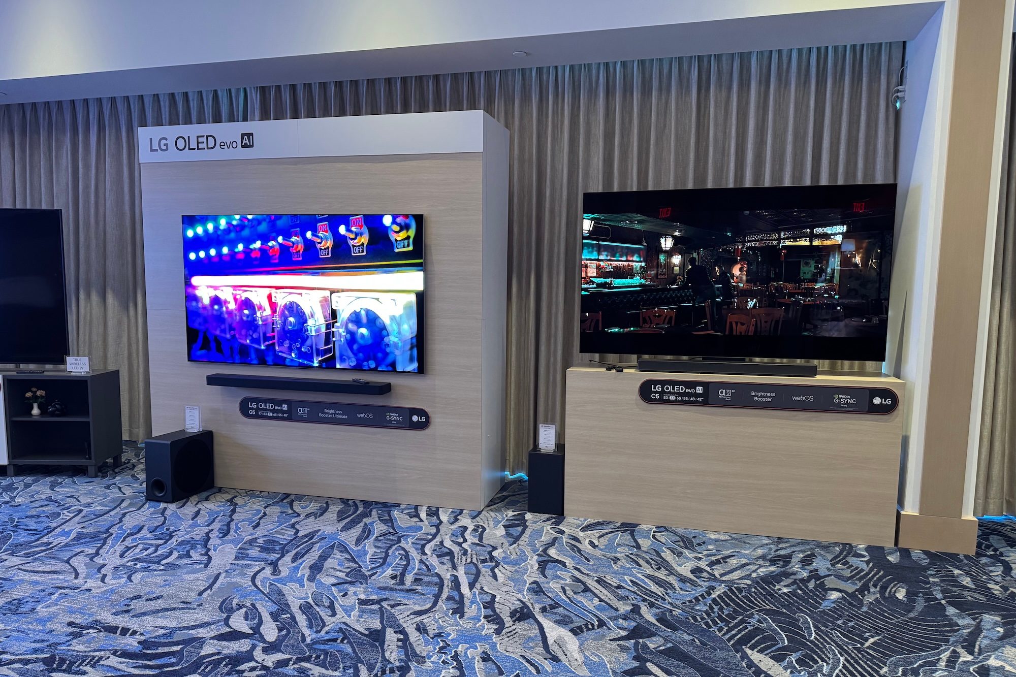 The LG G5 and C5 OLED TVs in LG's CES 2025 suite.