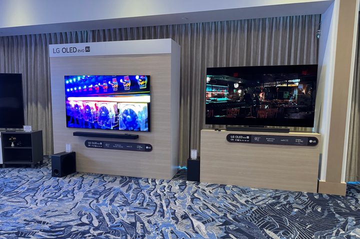 The LG G5 and C5 OLED TVs in LG's CES 2025 suite.