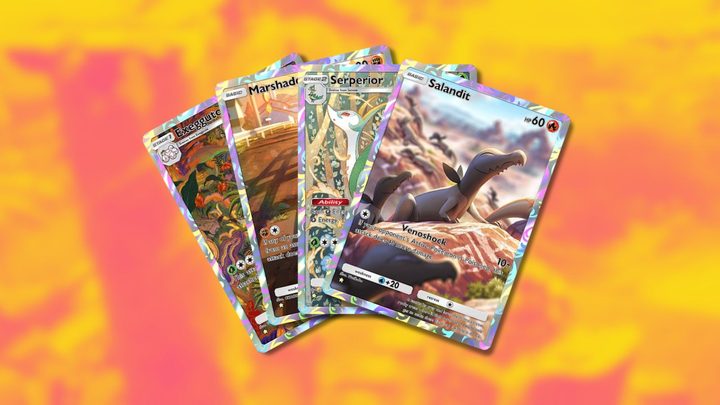 Exeggutor, Marshadow, Serperior, and Salandit in Pokemon TCG Pocket.