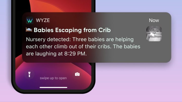 A text alert from Wyze summarized using AI.