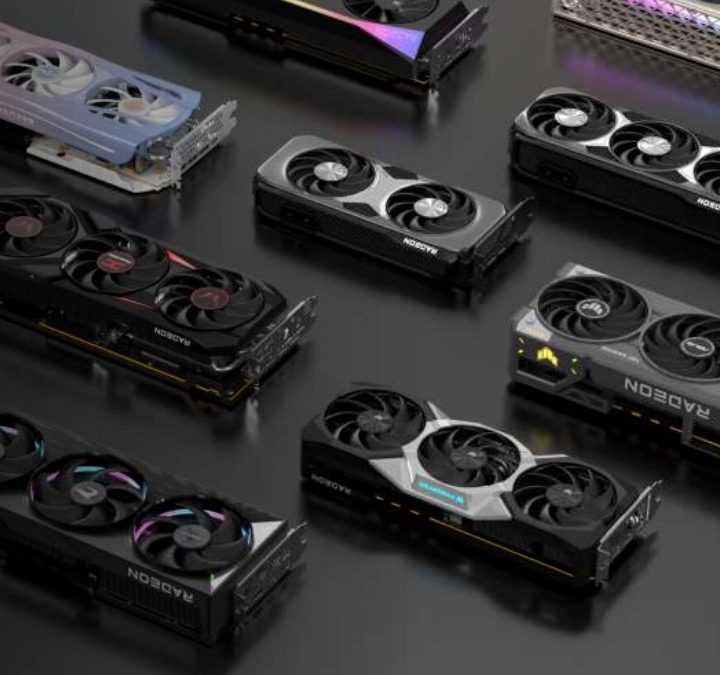 Various AMD RX 9000 series graphics cards.
