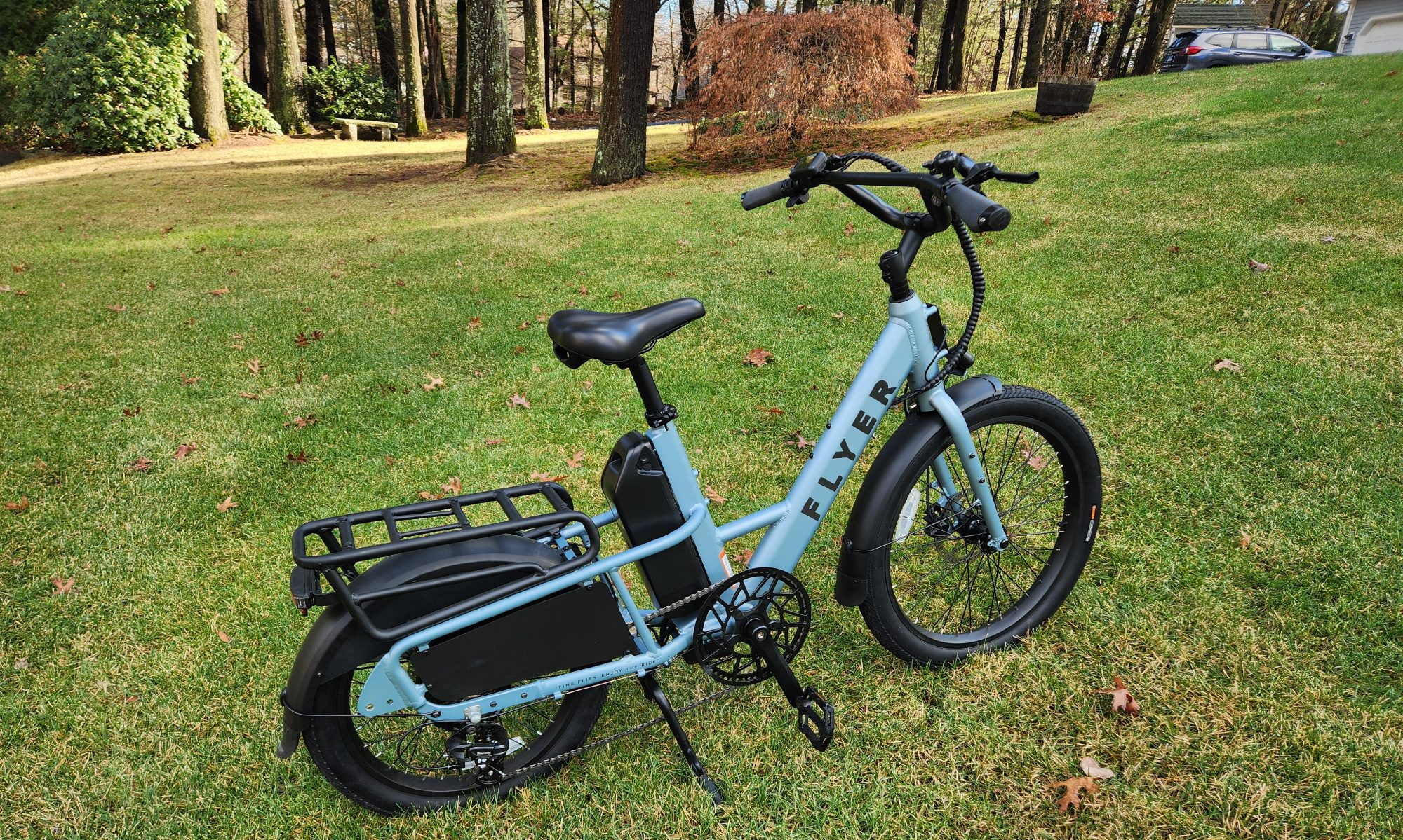 radio flyer flex e bike review right side view on incline front lawn