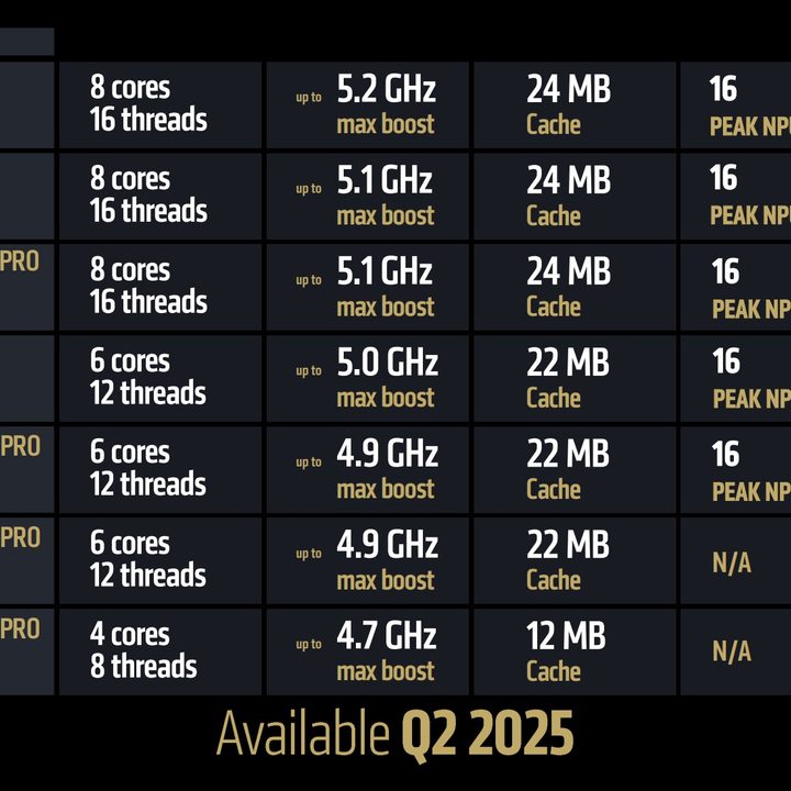 AMD's lineup for the Ryzen 200 series.