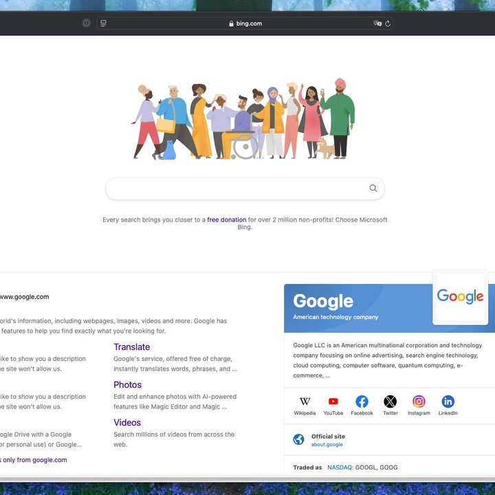 Bing search results page.