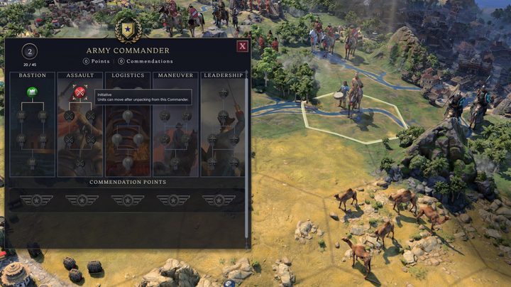 A commander skill tree in Civilization 7.