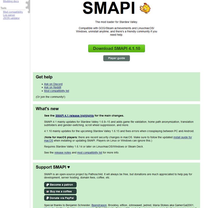 The SMAPI site for Stardew Valley.