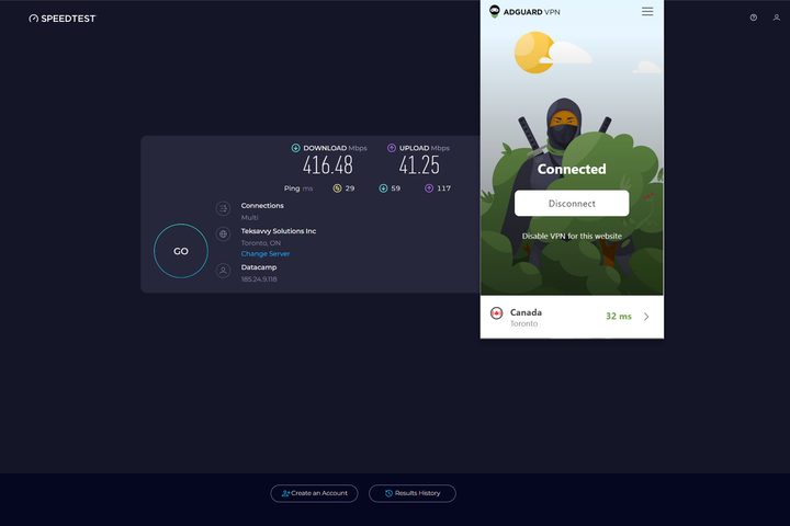 The AdGuard VPN extension was significantly slower than the app.