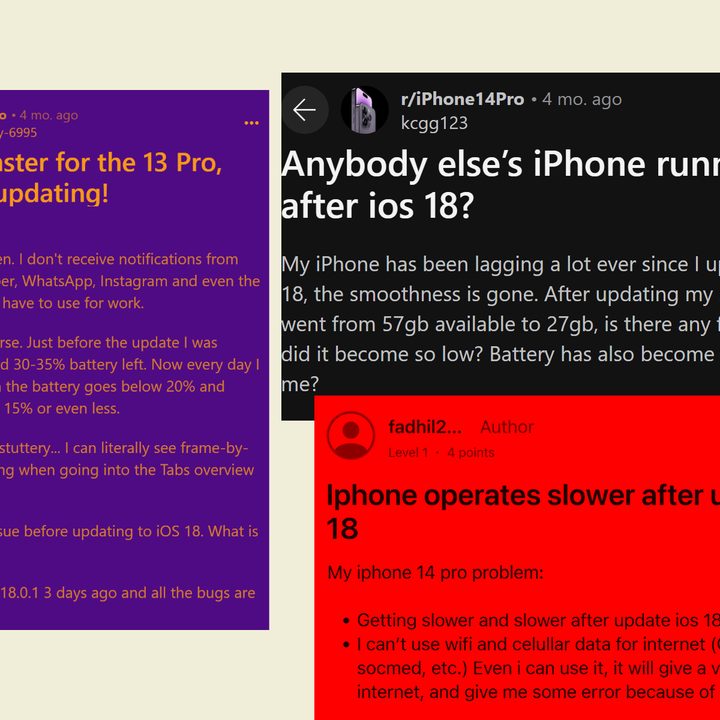 Complaints documenting problems faced by iPhone users after downloading iOS 18.