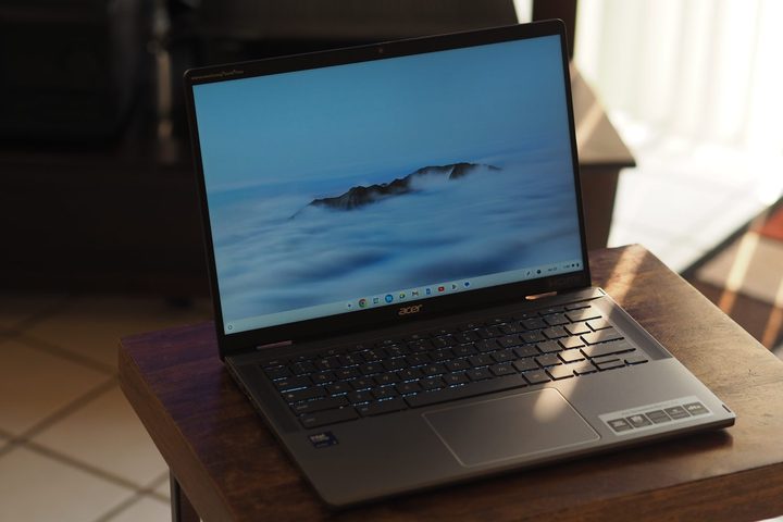 Acer Chromebook Plus Spin 14 front angled view showing display and keyboard.