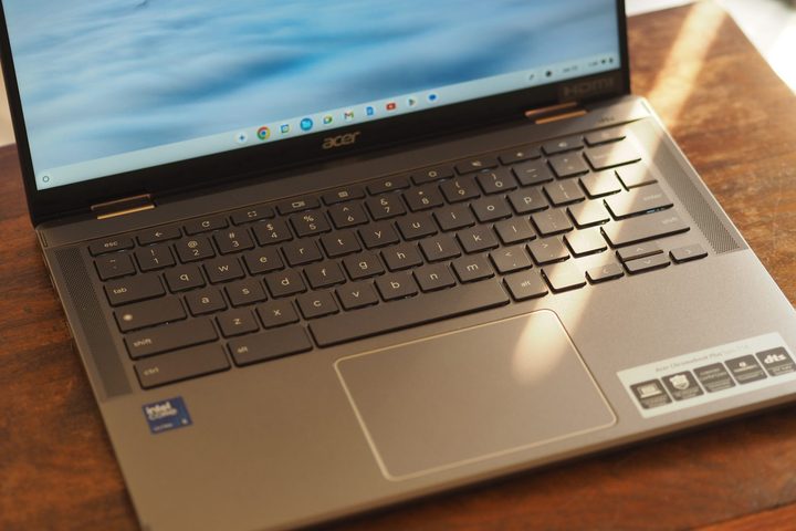 Acer Chromebook Plus Spin 14 top down view showing keyboard.