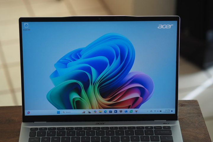 Acer Swift 14 AI AMD front view showing display.