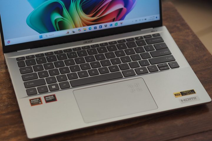 Acer Swift 14 AI AMD top down view showing keyboard.