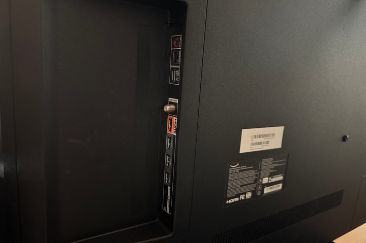 The connections panel on the back of the Amazon Fire TV Omni Mini-LED TV.